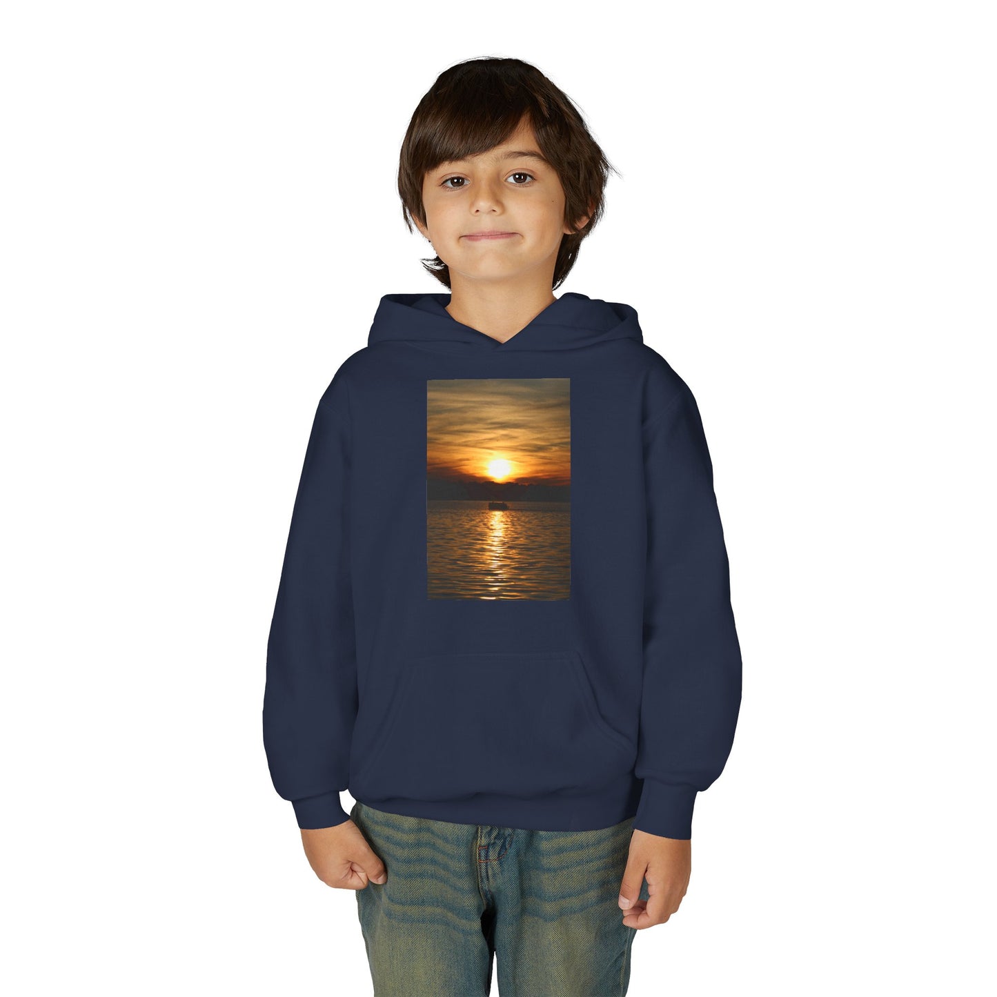 Youth Hoodie with Golden Sunset Photo - Beach Vibes Kids Pullover