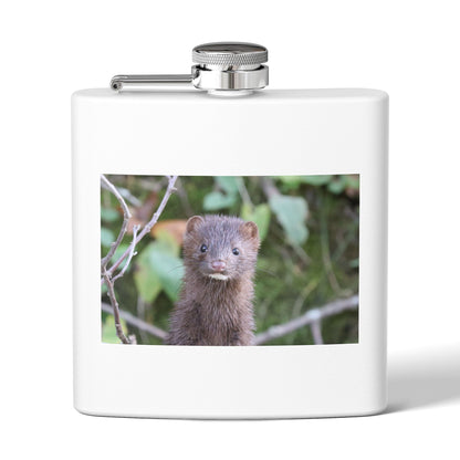 Mink Portrait Stainless Steel Flask — 6oz Wildlife Animal Photo Hip Flask