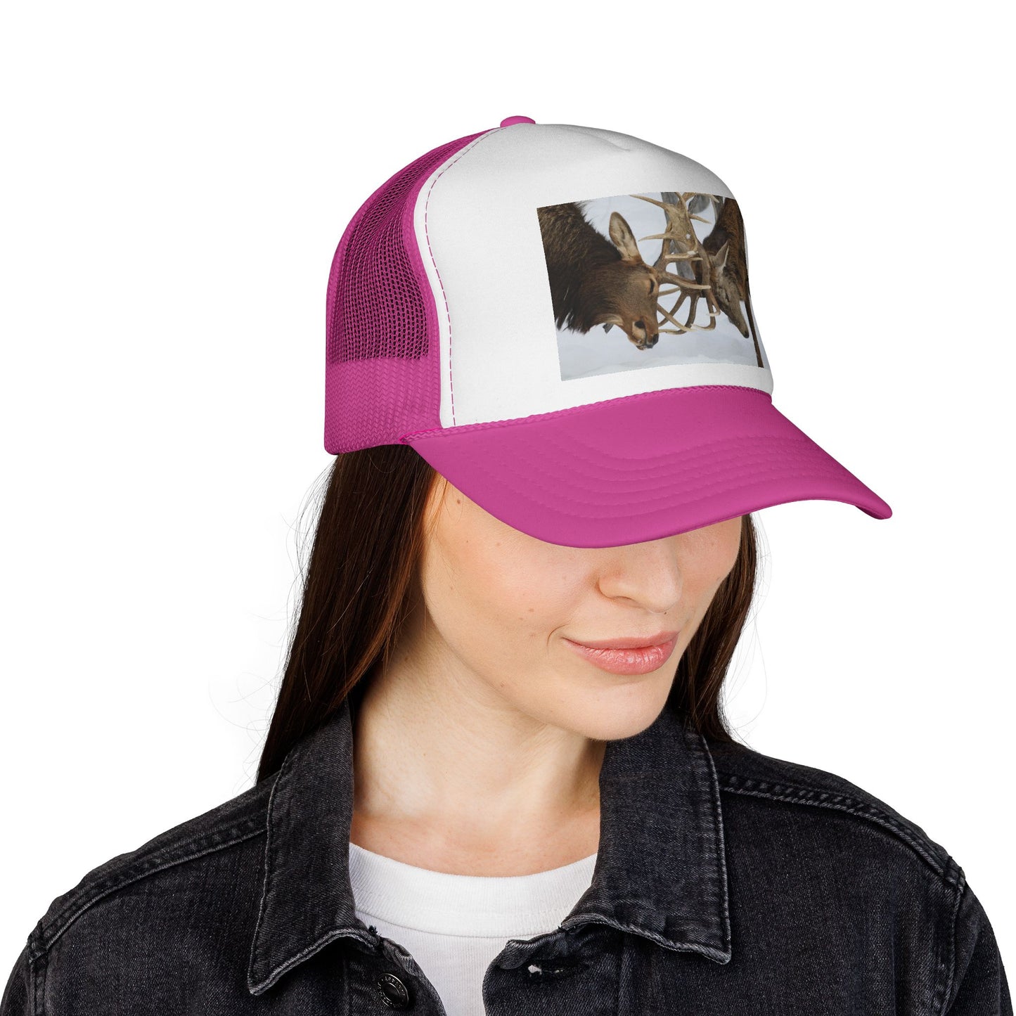 Bull Elk Wrestling Trucker Cap — Wildlife Hunting Nature Hat