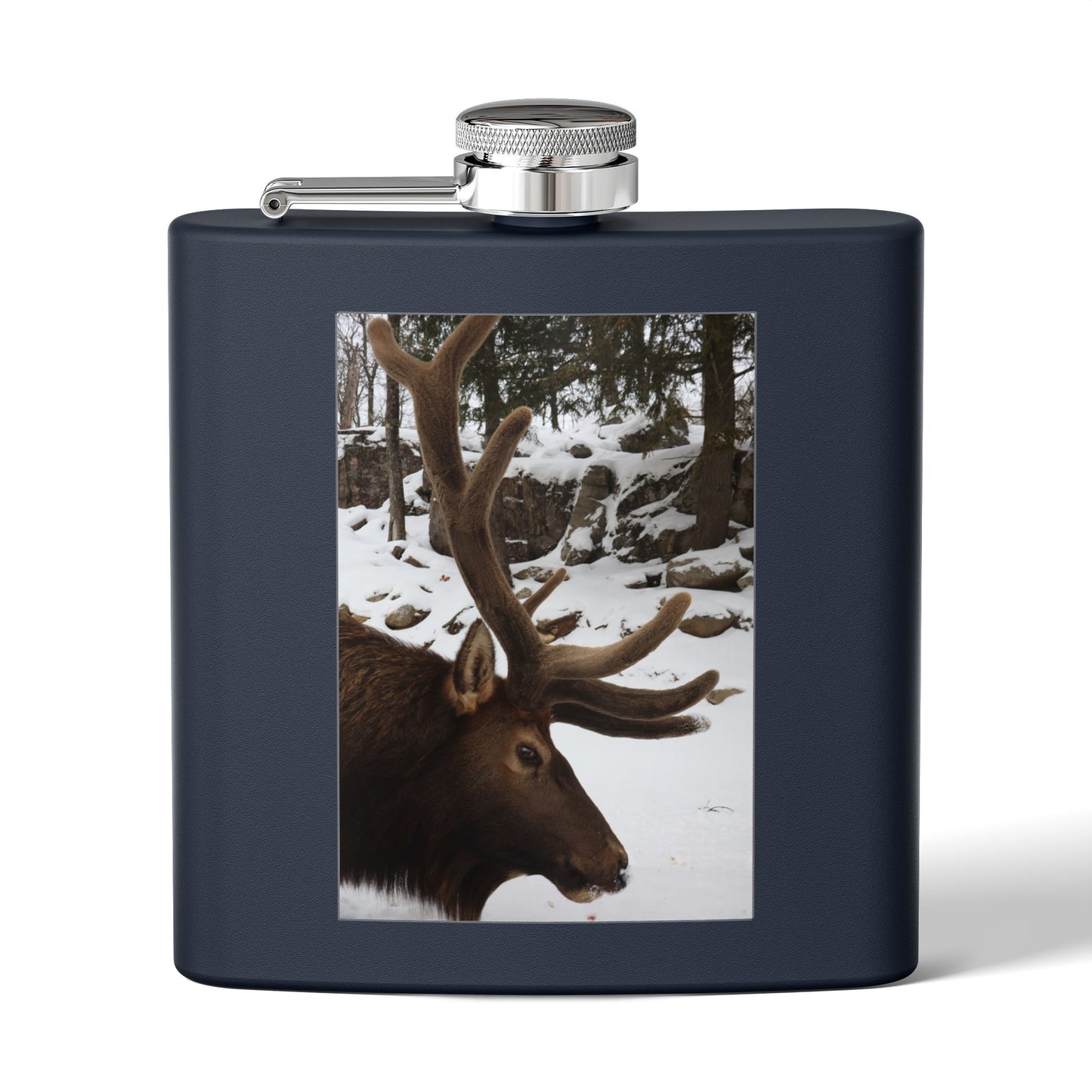 6oz Stainless Steel Flask – Winter Elk Photo Hip Flask, Outdoor Hunting Gift