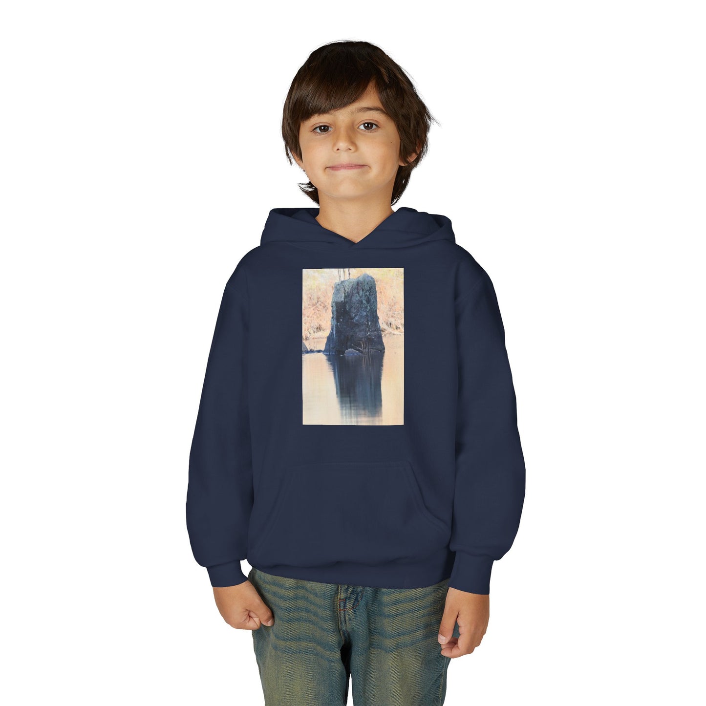 Youth Hoodie with Serene Lake Reflection Photo — Nature-Inspired Kids’ Pullover
