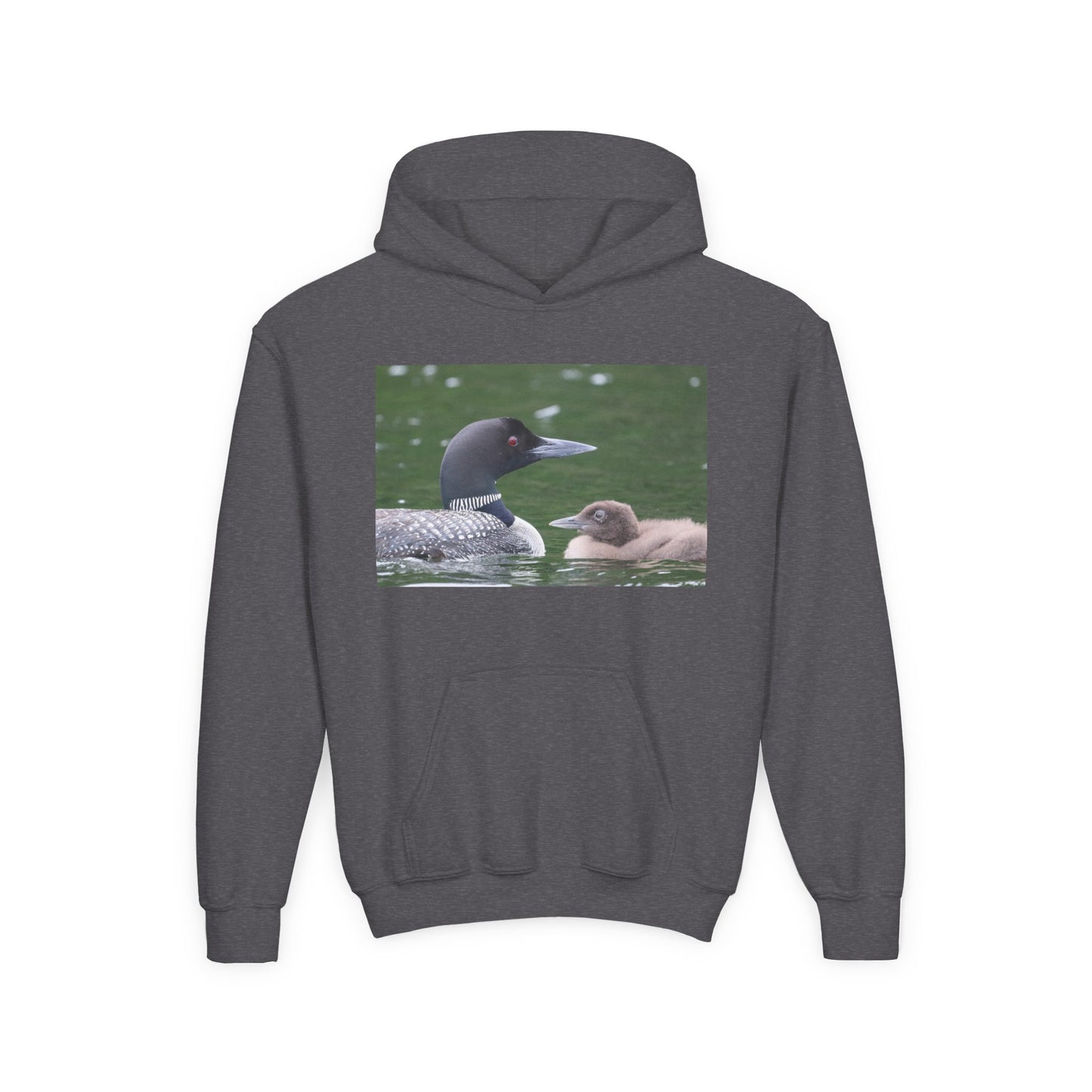 Youth Hoodie — Common Loon with Chick Nature Photo