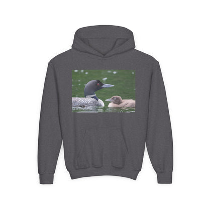 Youth Hoodie — Common Loon with Chick Nature Photo