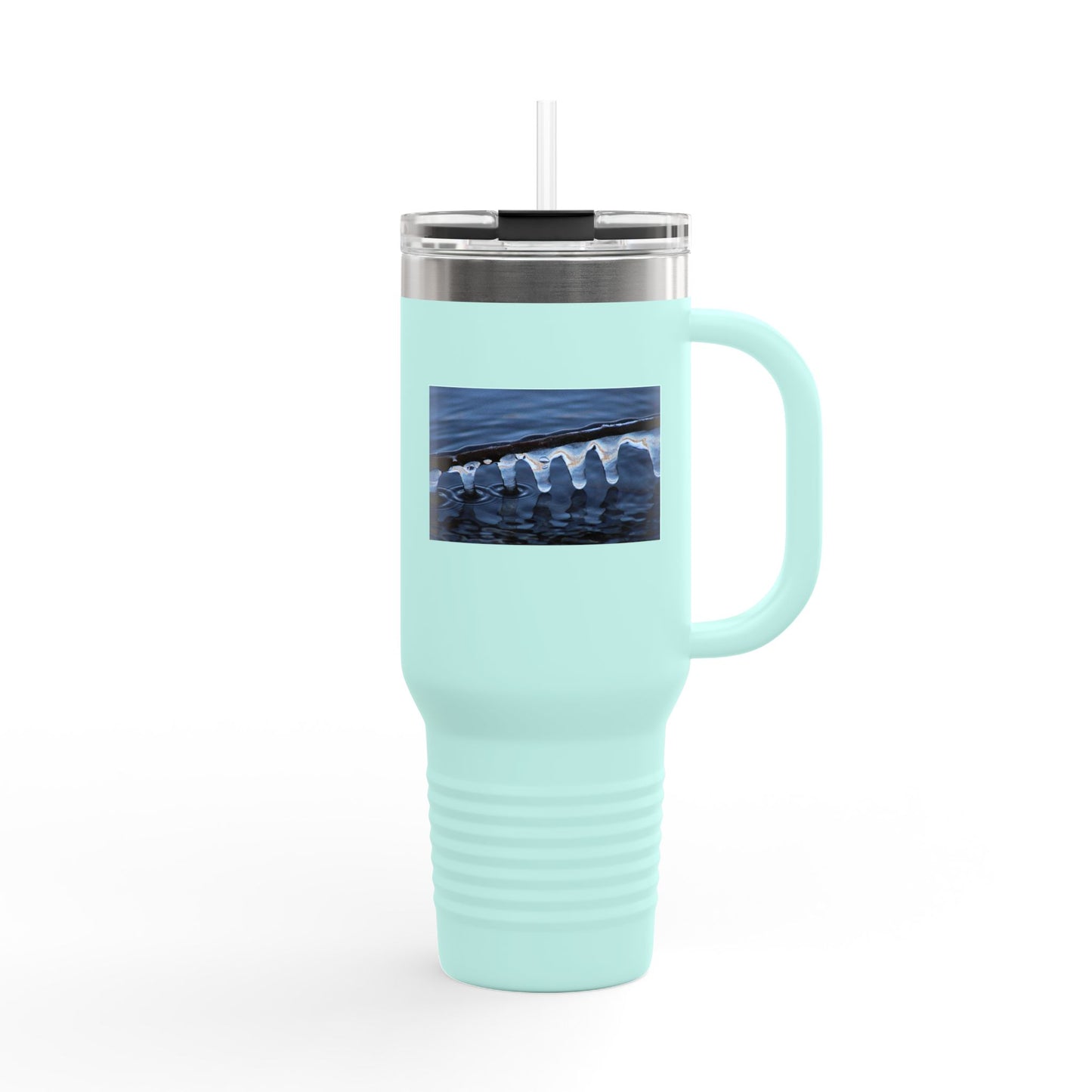 40oz Insulated Travel Mug — Ocean Wave Ice Photo Design, Large Stainless Steel Tumbler