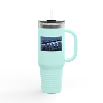 40oz Insulated Travel Mug — Ocean Wave Ice Photo Design, Large Stainless Steel Tumbler