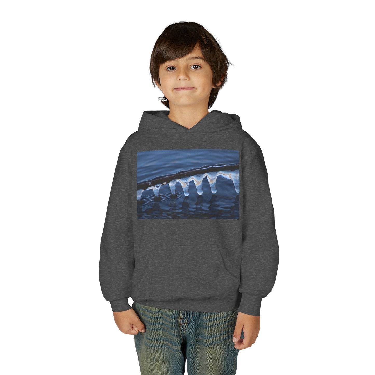 Ocean Wave Ice Photo Hoodie — Youth Nautical Winter Sweatshirt