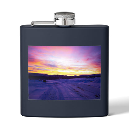 6oz Stainless Steel Flask — Winter Sunset Landscape Photo Flask
