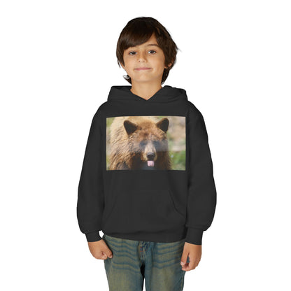 Youth Bear Hoodie — Cute Tongue-Out Bear Photo Kids Pullover