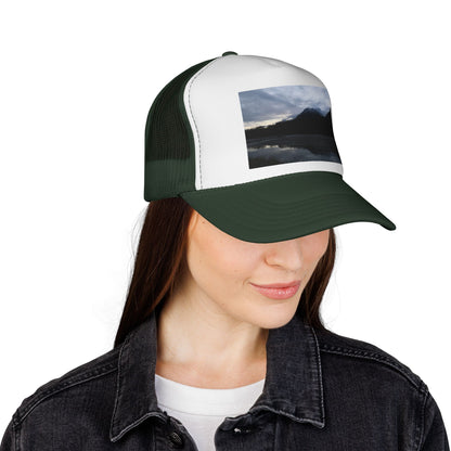 Mountain Lake Trucker Cap — Scenic Nature Photo Mesh Hat