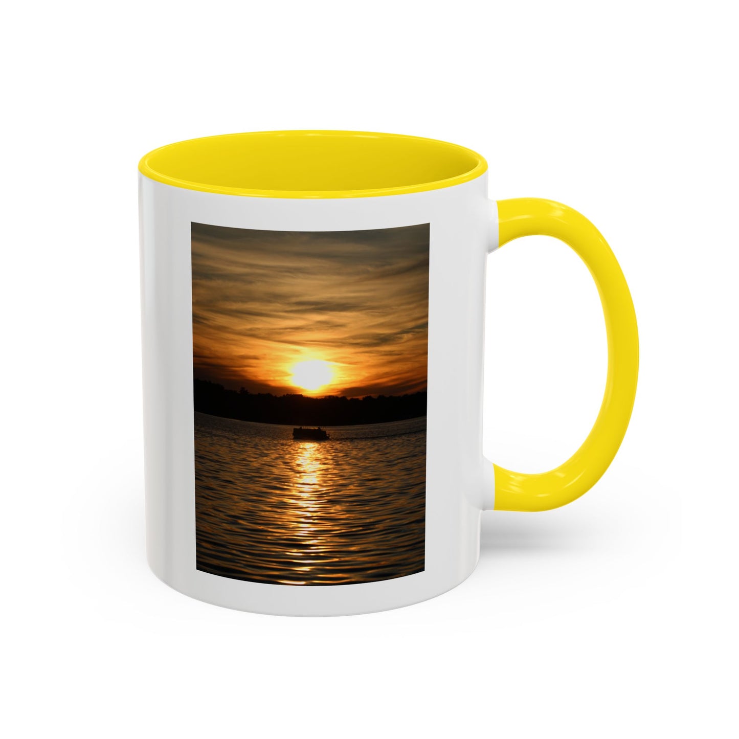 Sunset Lake Photo Accent Coffee Mug — Golden Sunset Reflection (11/15oz)
