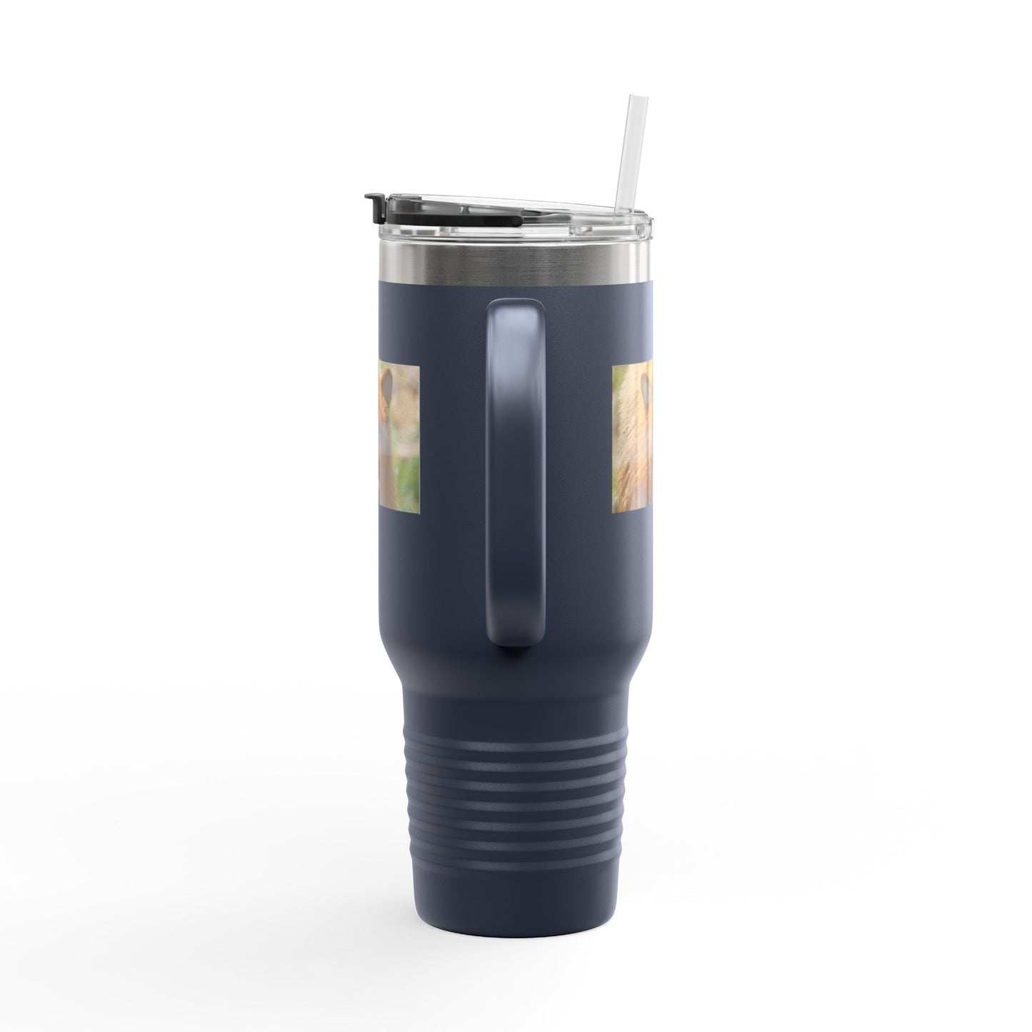 40oz Insulated Travel Mug — Photoreal Bear Photo, Stainless Steel Tumbler with Straw & Handle