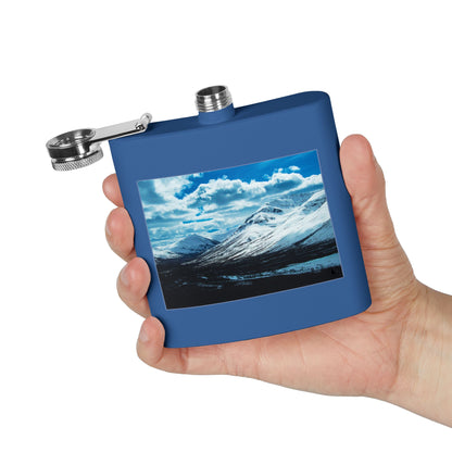 Mountain Winter Scene 6oz Stainless Steel Flask — Snowy Peaks Travel Hip Flask