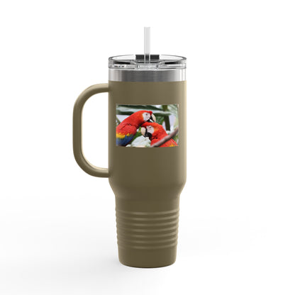 40oz Insulated Travel Mug — Colorful Macaw Parrot Photo, Double-Wall Tumbler for Travel & Outdoor