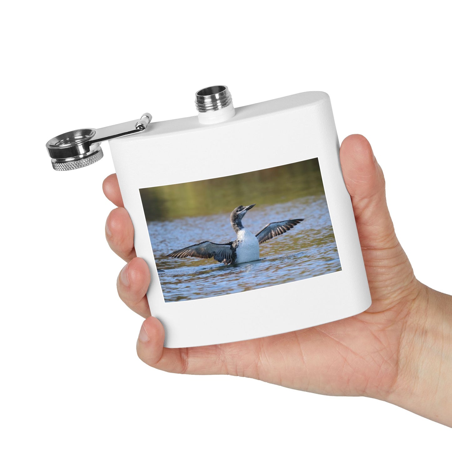 6oz Stainless Steel Flask with Diving Loon Photo – Wildlife Outdoors Gift
