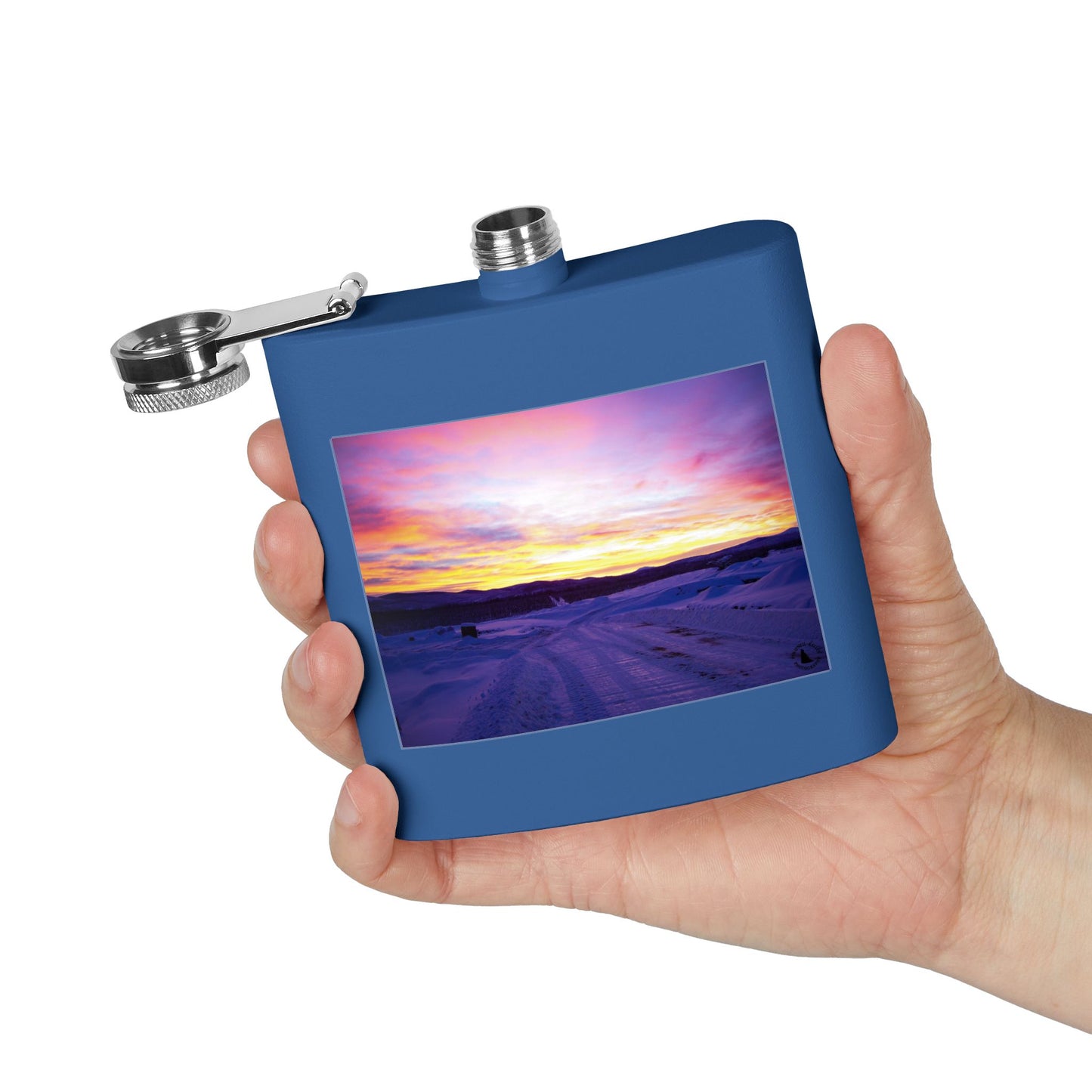 6oz Stainless Steel Flask — Winter Sunset Landscape Photo Flask