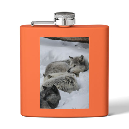 Wolf Pack Stainless Steel Flask – 6oz Snow Wolves Hip Flask