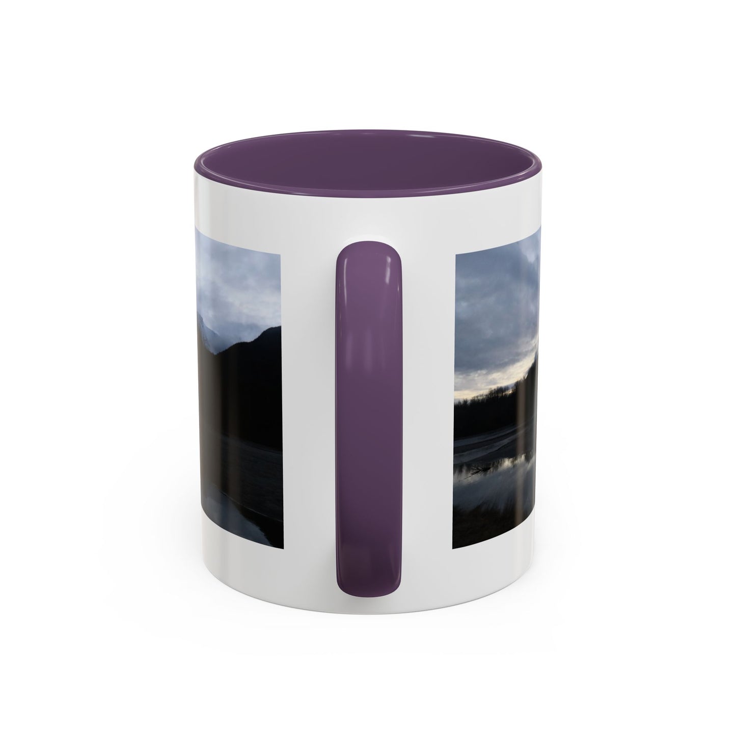 Scenic Mountain Lake Accent Coffee Mug — Moody Sunset Reflection (11oz & 15oz)