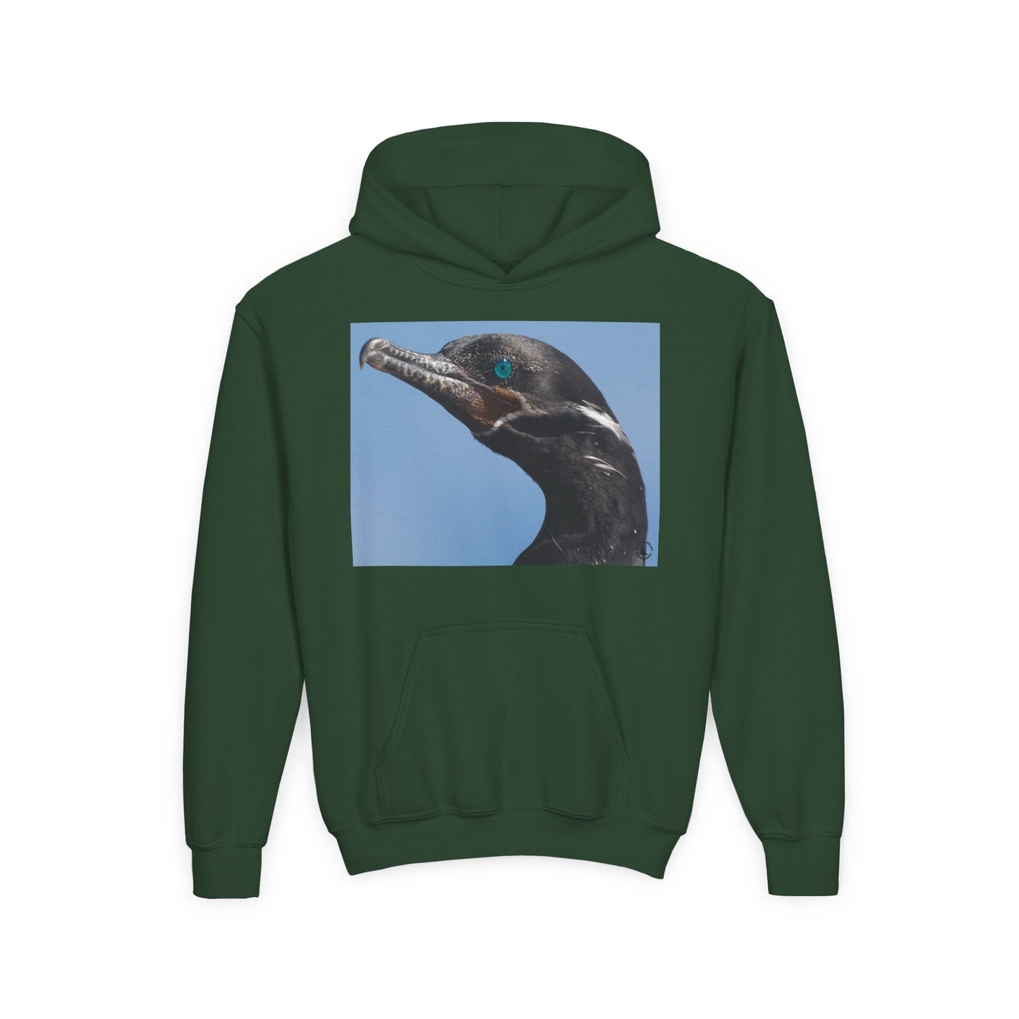 Youth Hoodie with Close-Up Cormorant Photo — Nature-Lover Kids Pullover