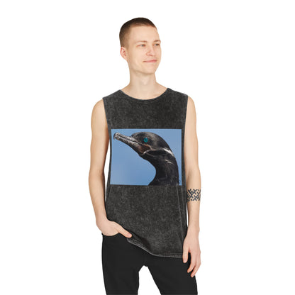 Cormorant Portrait Tank Top — Coastal Bird Photography Stonewash Tank