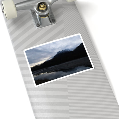 Mountain Reflection Kiss-Cut Sticker — Moody Lake Sunset Nature Decal
