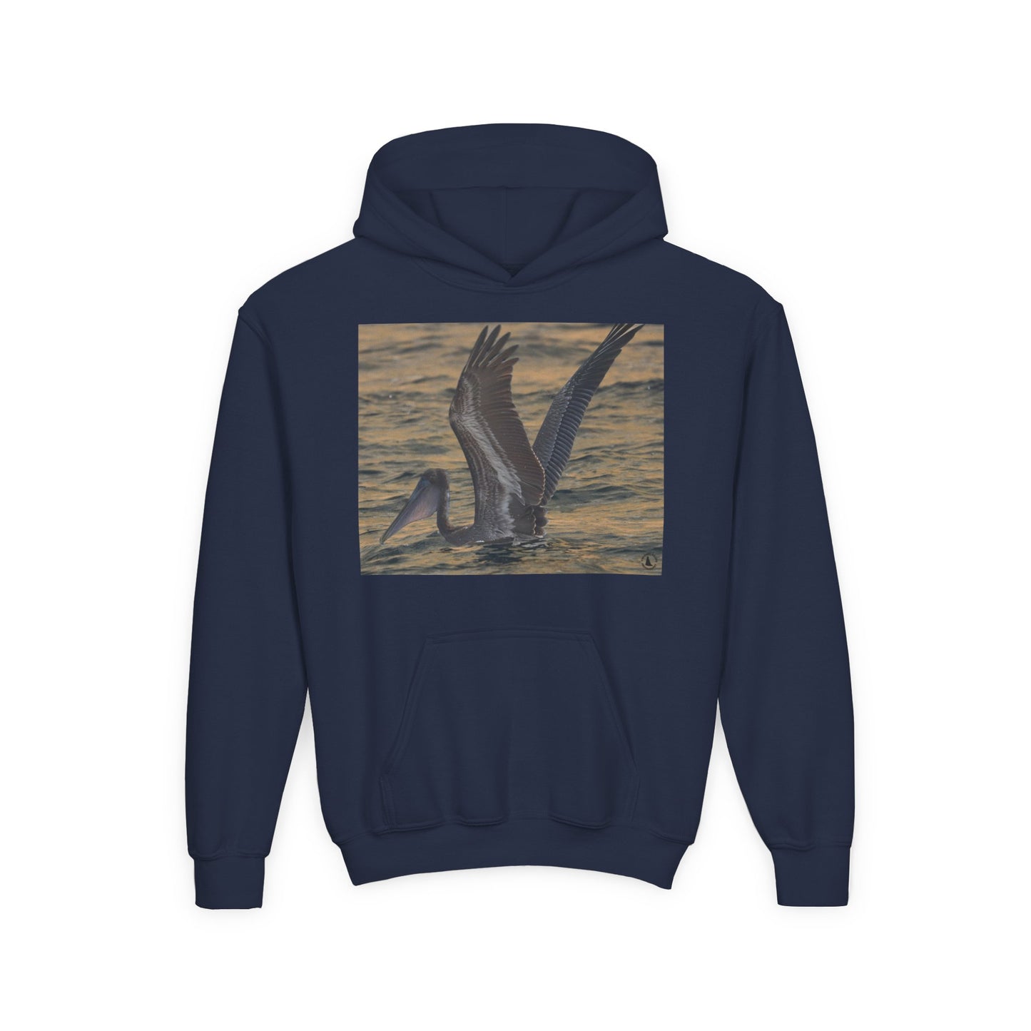 Youth Pelican Sunset Hoodie — Kids Beach Wildlife Pullover