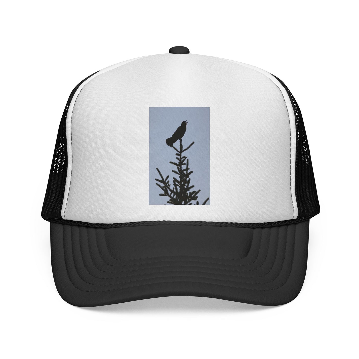 Trucker Cap — Raven Silhouette on Pine Branches (Outdoor Nature Hat)