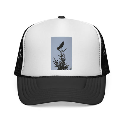 Trucker Cap — Raven Silhouette on Pine Branches (Outdoor Nature Hat)