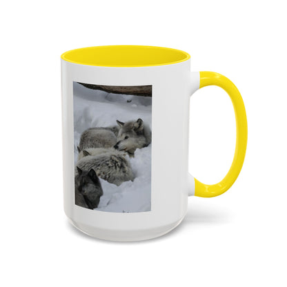 Wolf Pack Coffee Mug – Accent Black Handle 11/15oz, Winter Wildlife Photo