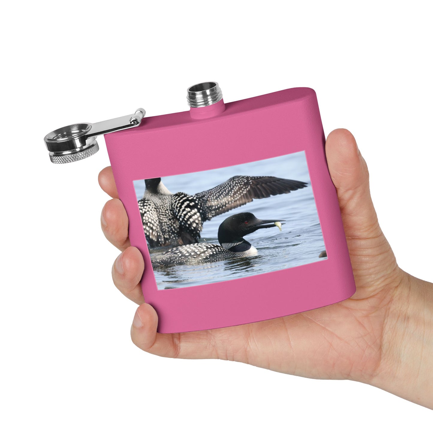 Loon Photo Stainless Steel Flask — 6oz Wildlife Drinking Hip Flask, Nature Lover Gift