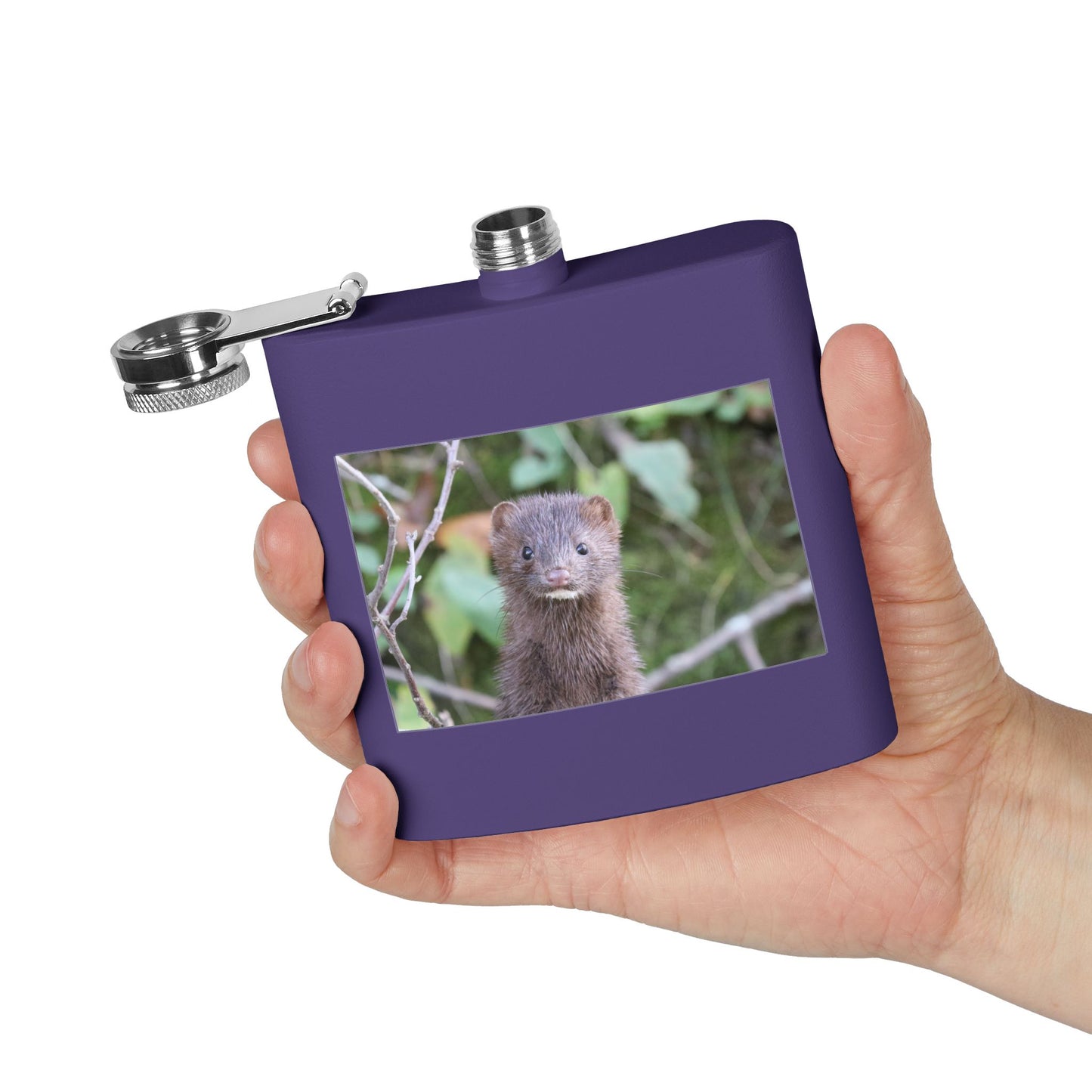 Mink Portrait Stainless Steel Flask — 6oz Wildlife Animal Photo Hip Flask