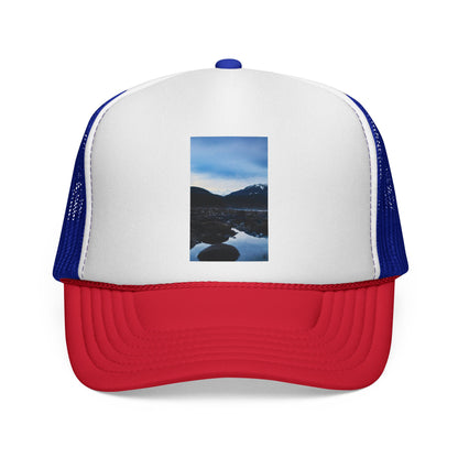 Mountain Lake Trucker Hat — Scenic Nature Photo Cap
