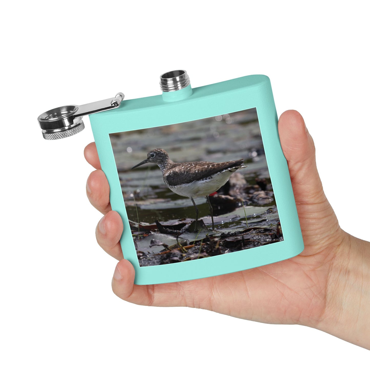 6oz Stainless Steel Flask – Sandpiper Wildlife Photo Hip Flask for Birdwatchers
