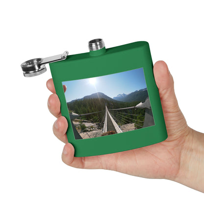 6oz Stainless Steel Flask with Mountain Suspension Bridge Photo — Outdoor Adventure Gift