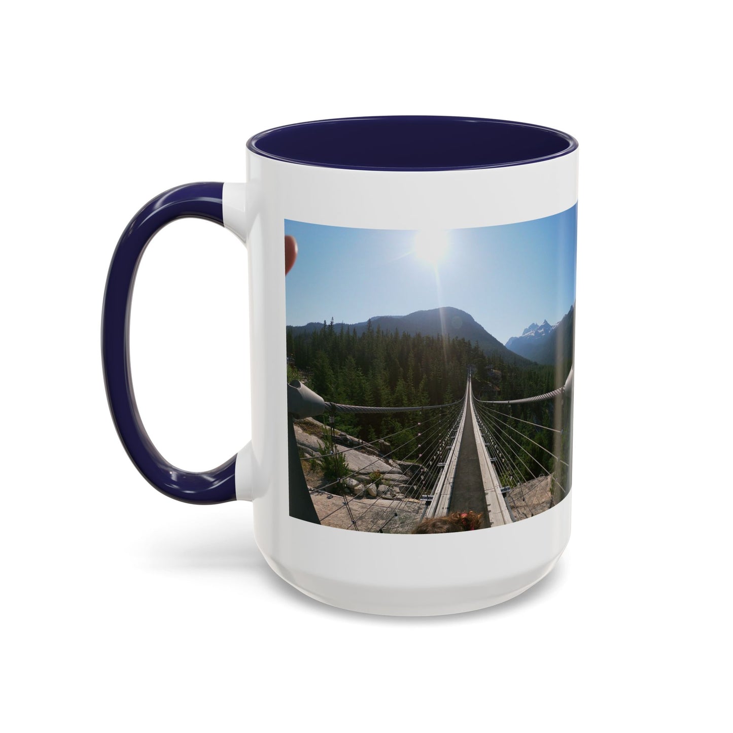 Bridge Trail Scenic Coffee Mug — Mountain Suspension Bridge Photo Accent Mug