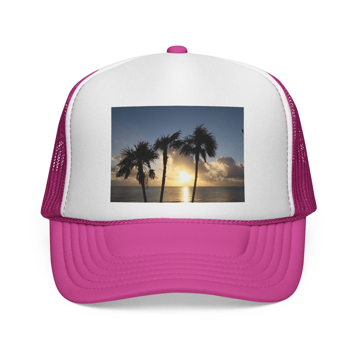 Sunset Palm Trucker Cap — Tropical Beach Sunset Mesh Hat