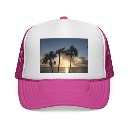 Sunset Palm Trucker Cap — Tropical Beach Sunset Mesh Hat
