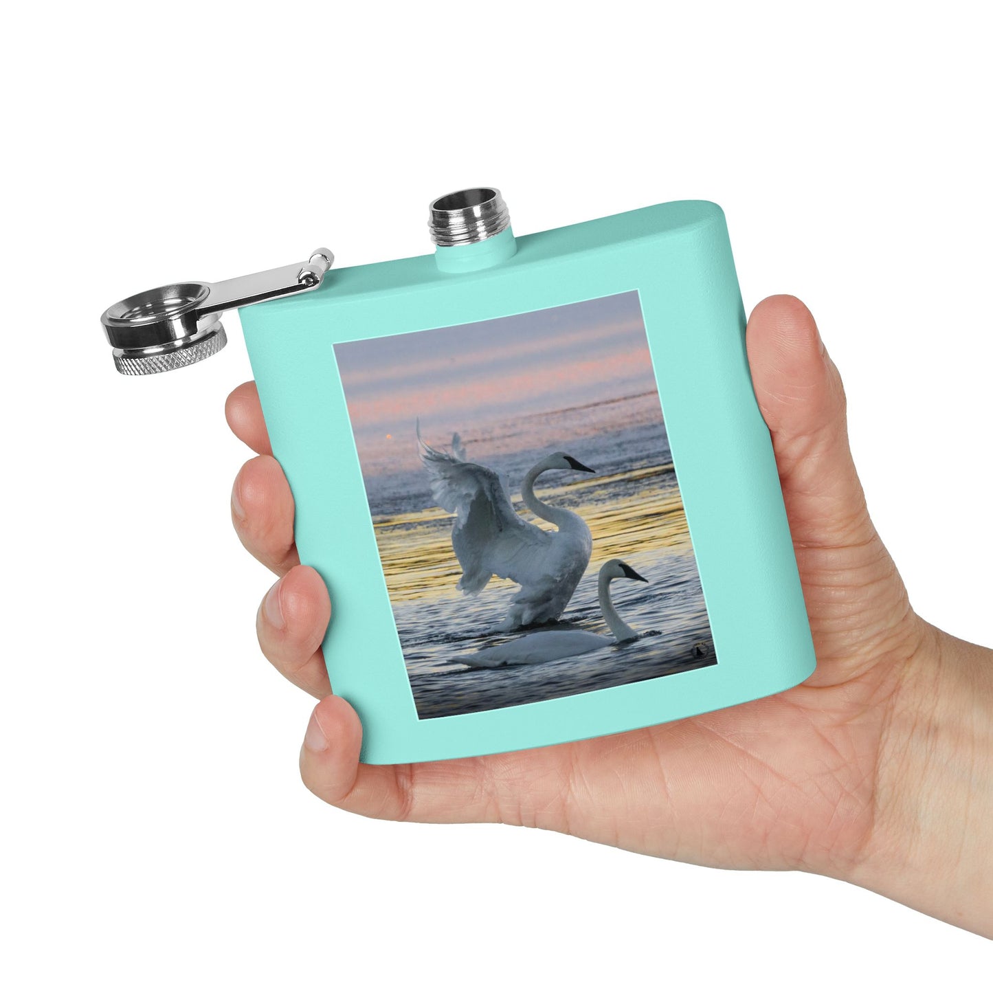 Swan Sunset Stainless Steel Flask — 6oz Travel Hip Flask