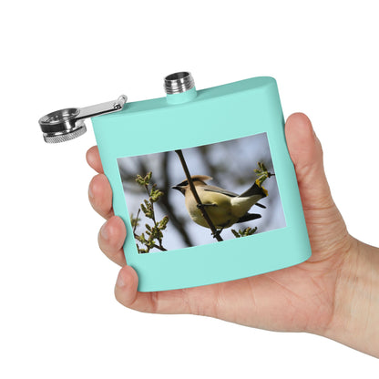 6oz Stainless Steel Flask with Cedar Waxwing Bird Photo — Wildlife Gift for Bird Lovers