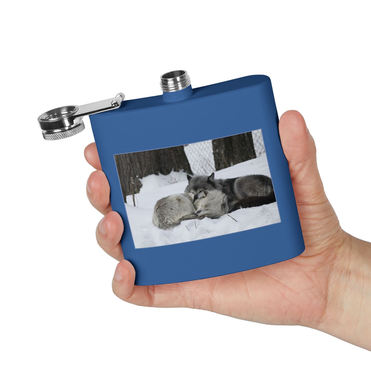 Wolf Pair Photo Stainless Steel Flask — 6oz Winter Wildlife Hip Flask