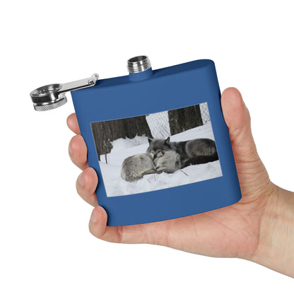 Wolf Pair Photo Stainless Steel Flask — 6oz Winter Wildlife Hip Flask