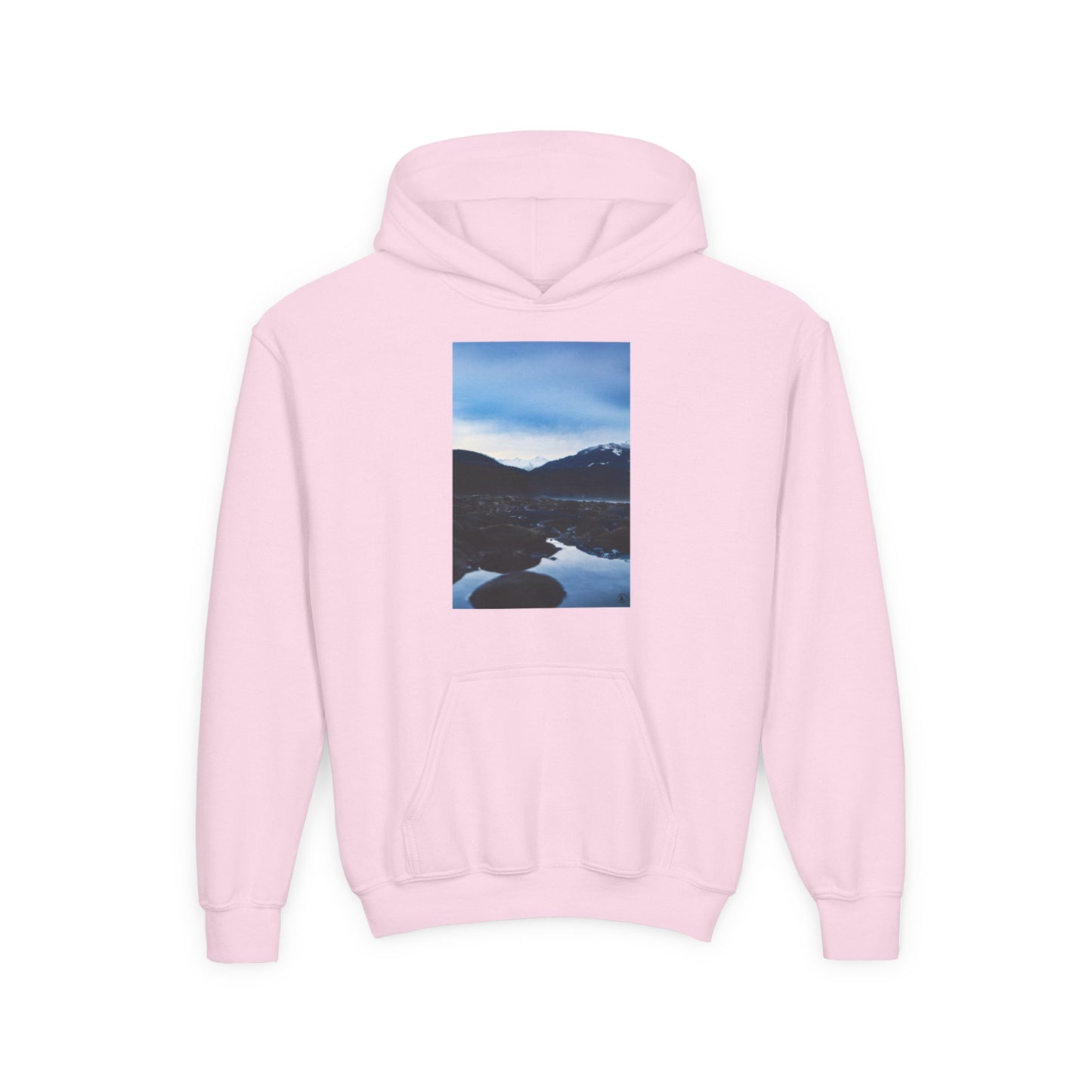 Youth Hoodie with Mountain Lake Photo Print — Nature Landscape Pullover