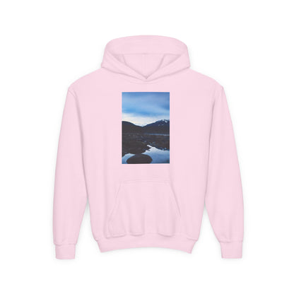 Youth Hoodie with Mountain Lake Photo Print — Nature Landscape Pullover