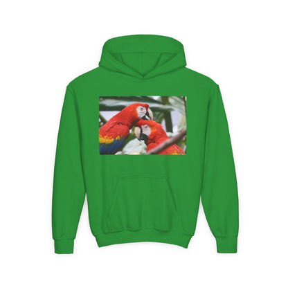Youth Parrot Hoodie – Colorful Scarlet Macaw Kids Pullover