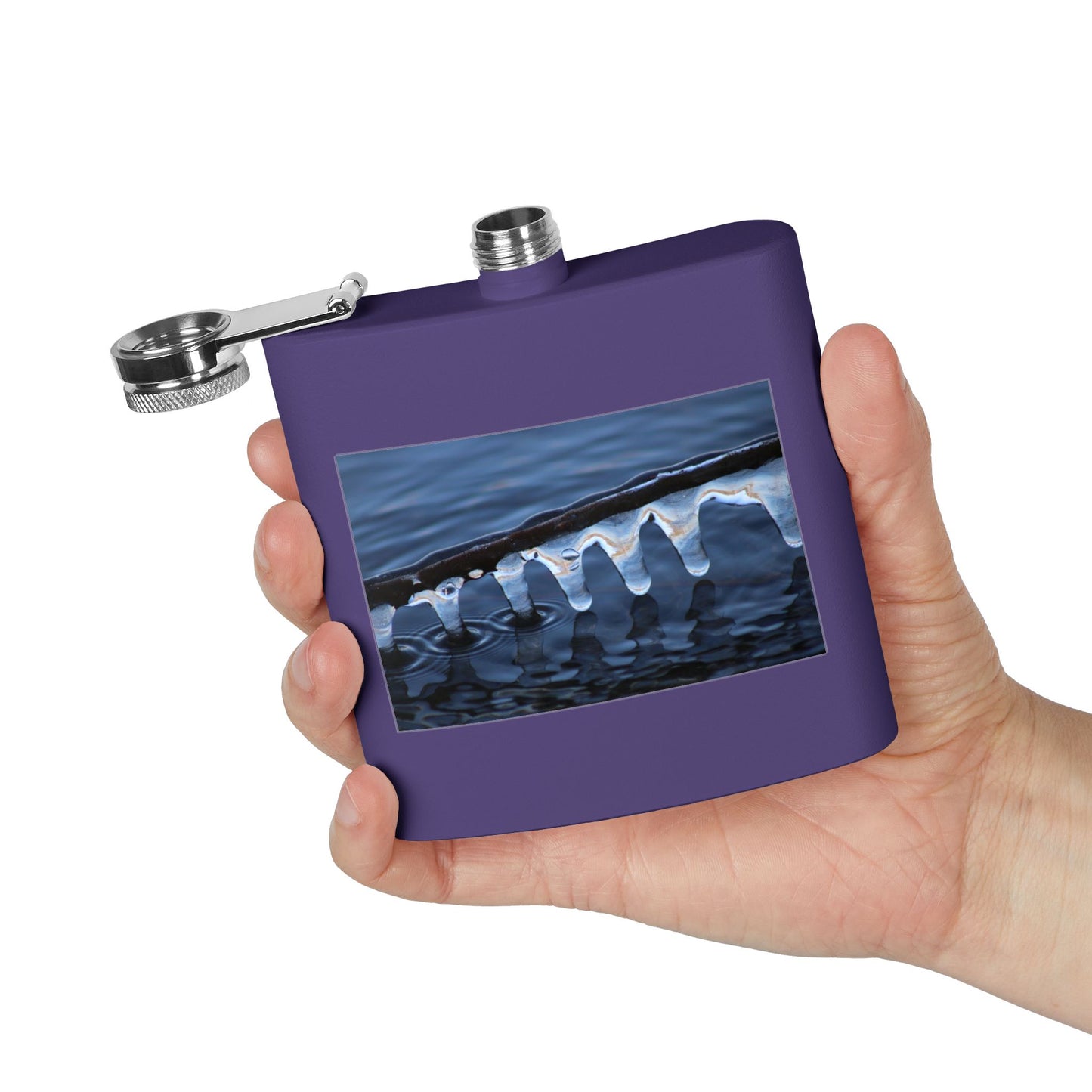 Ice Edge Flask — 6oz Stainless Steel Hip Flask with Winter Water Photography