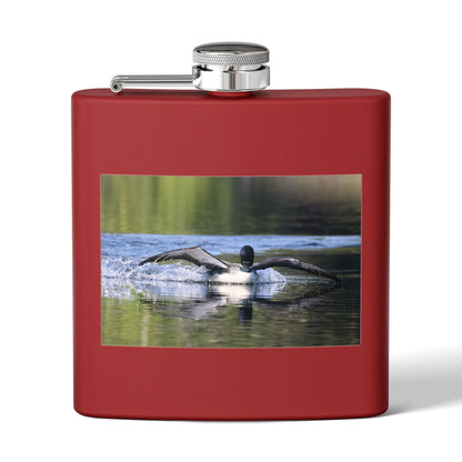 6oz Stainless Steel Flask with Diving Loon Photo – Wildlife Gift for Outdoor Enthusiasts