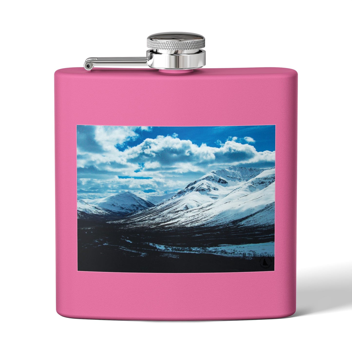 Mountain Winter Scene 6oz Stainless Steel Flask — Snowy Peaks Travel Hip Flask