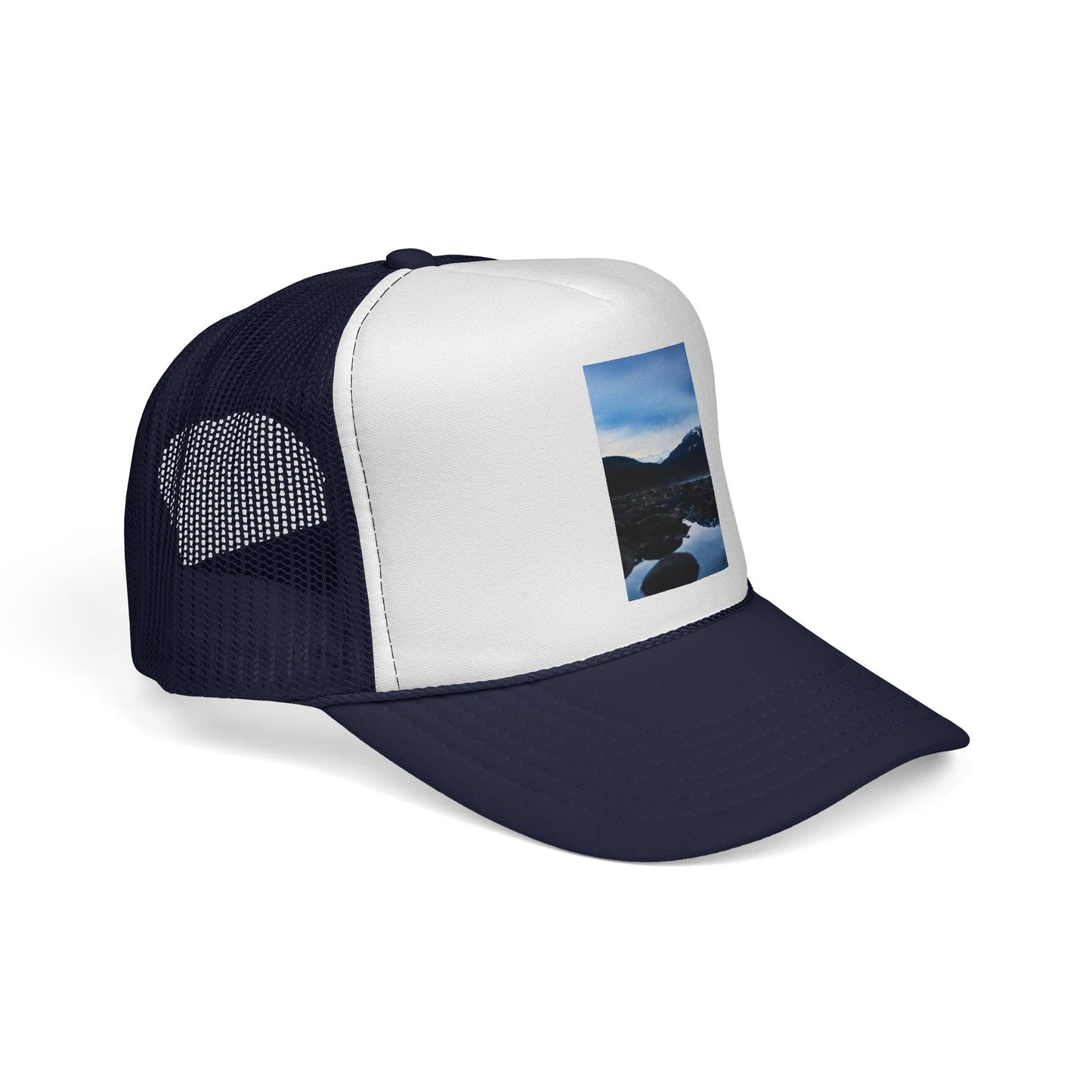 Mountain Lake Trucker Hat — Scenic Nature Photo Cap