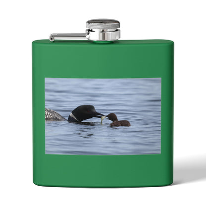 Loon Family 6oz Stainless Steel Flask — Nature Wildlife Gift