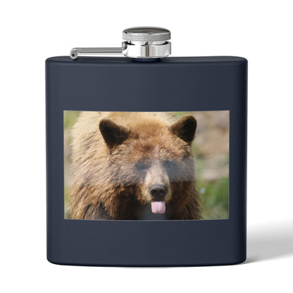 Bear Face 6oz Stainless Steel Flask — Funny Woodland Animal Hip Flask