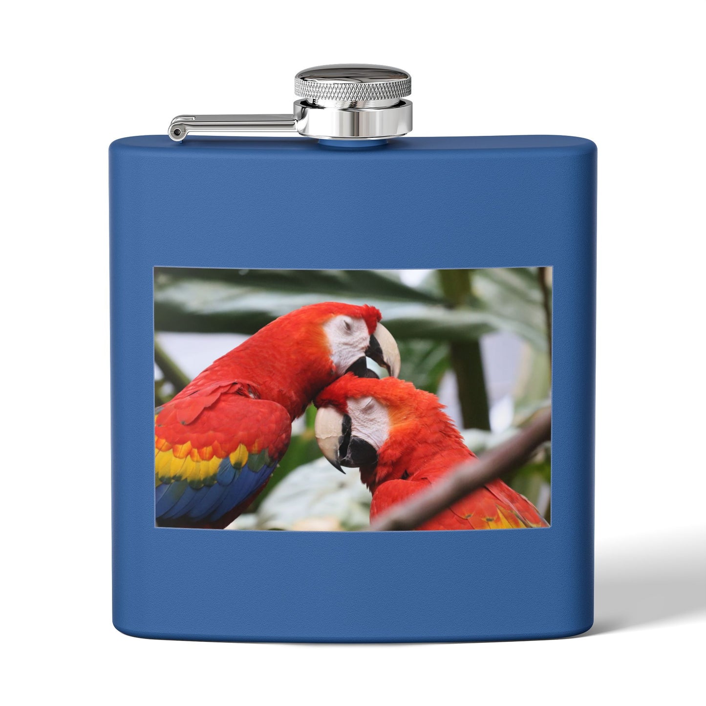 Parrot Photo Stainless Steel Flask — 6oz Tropical Scarlet Macaw Hip Flask